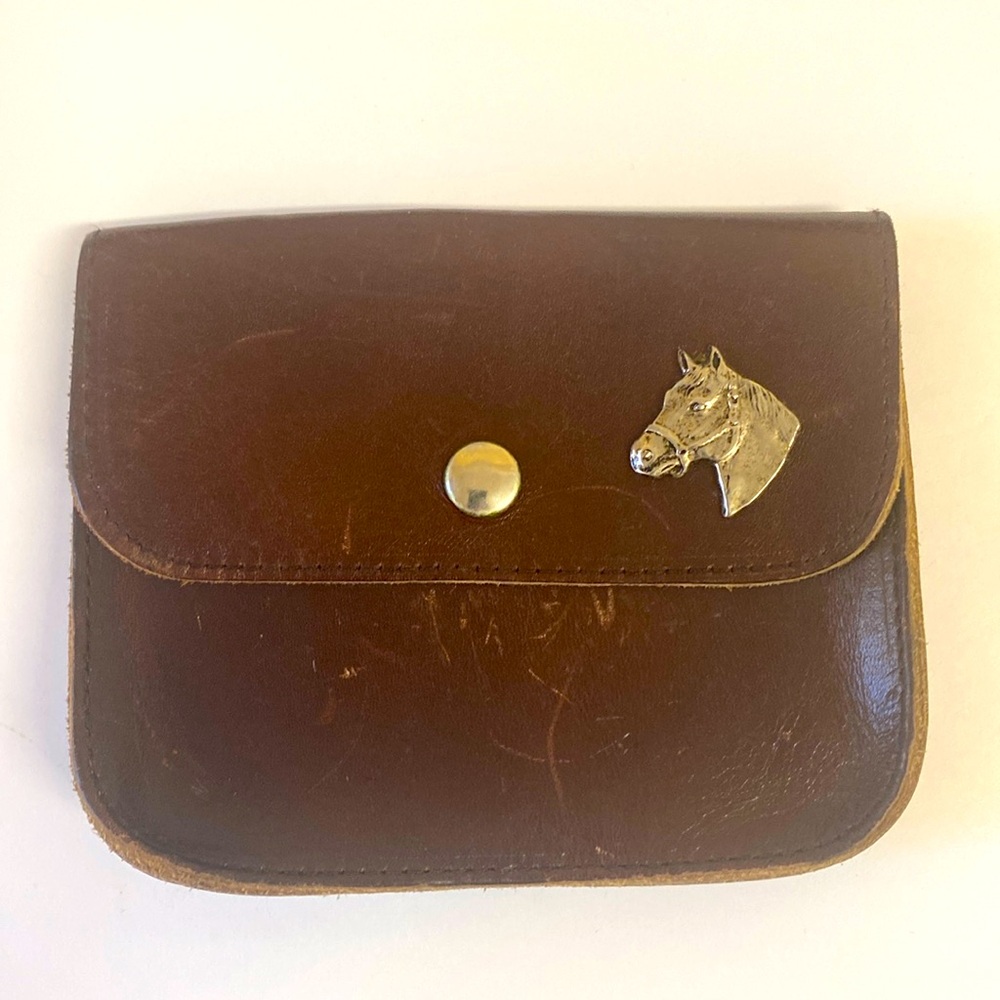 Leather Horse Pouch Vintage approximately 5 1/4” wide x 4 1/4 high